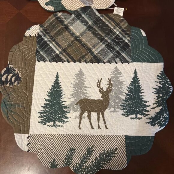 Rustic Lodge Cabin Quilted Placemats Set Of 4 Deer & Bear Design - Picture 3 of 6
